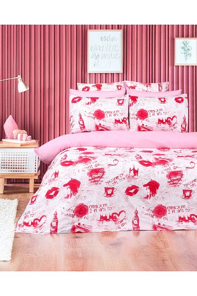 ÇIQRIK HOME Double Ranforce Duvet Cover Set with Elastic Sheets New Heart Pattern