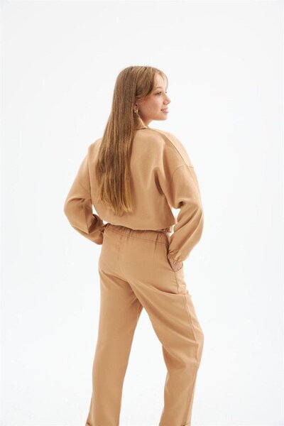 Hilal Akıncı Kids Girl's Gold Button Detailed Double Fabric Long Sleeve Blouse and Trousers 2-Piece Set