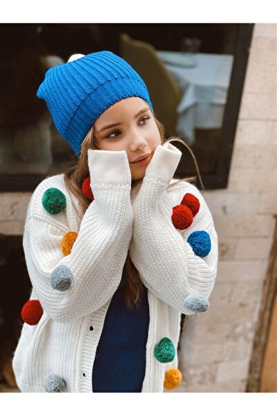 Hilal Akıncı Kids Білий трикотажний кардиган з помпонами та безрукавні трикотажні штани для дівчинки - комплект із 4 предметів