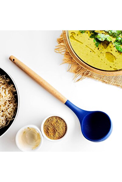 ROYALFORD RF10649 Silicone Soup Ladle – Wooden Handle, Non-Stick, for Soups, Stews & Cooking