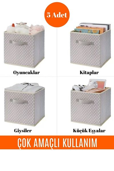 Spartek home textile 5 Pieces Patterned - Closet Laundry Toy Organizer Without Lid Storage Box Organizer 30X30X30 cm