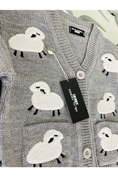 Hilal Akıncı Kids Tricotaj pentru fetiță, brodate de miel, cardigan, tricotaj cu picioare largi, pantaloni