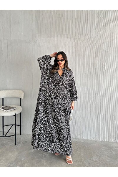 ZF BUTİK Viscose Patterned Hijab Dress