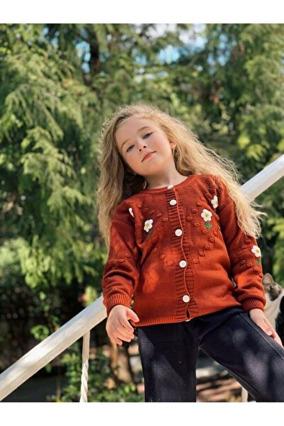 Hilal Akıncı Kids Kız Çocuk Papatya Nakışlı Hırka Triko Pantolon Ikili Takım