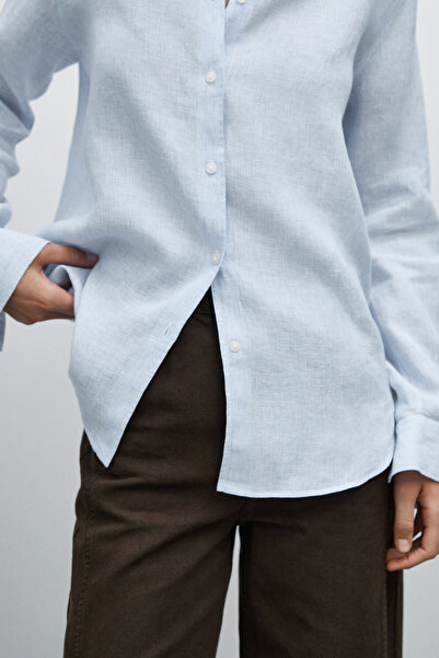 Massimo Dutti İnce çizgili dökümlü keten gömlek