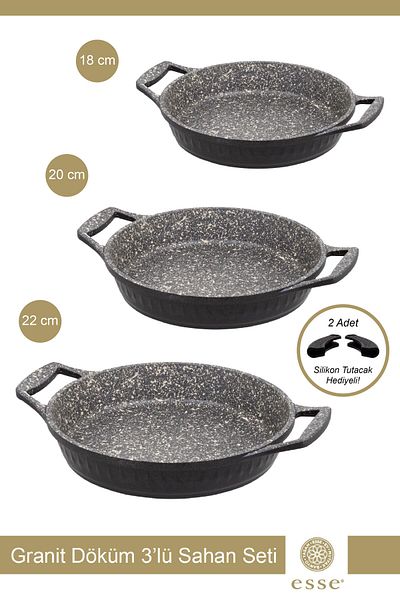 Esse Granite Casting 3-Piece Pan Set Gray 18 Cm/20 Cm/22 cm