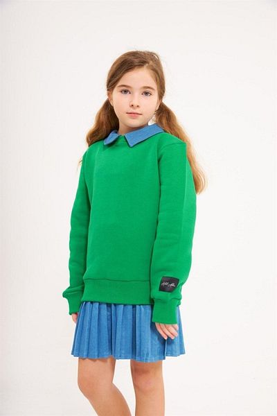 Hilal Akıncı Kids Girl's Jeans Collar Raised Sweatshirt Pleated Denim Skirt Set of 2