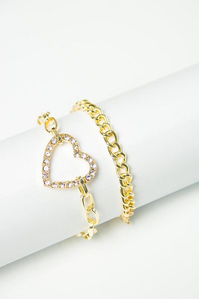 Modex Gold Color Double Heart Stone Bracelet (18cm)