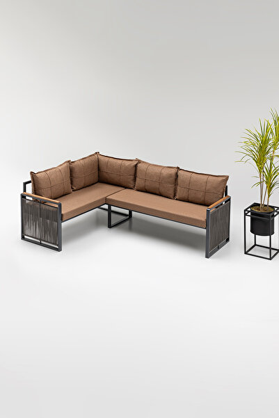 Wood House MOTTO (MASA VE PUFLU) KÖŞE TAKIMI KAHVE-ANTRASİT (BALKON-BAHÇE-MUTFAK)