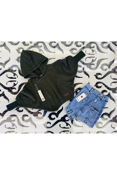 Hilal Akıncı Kids Girl's Hooded Knitwear Sweatshirt Asymmetrical Cut Denim Skirt Set of 2
