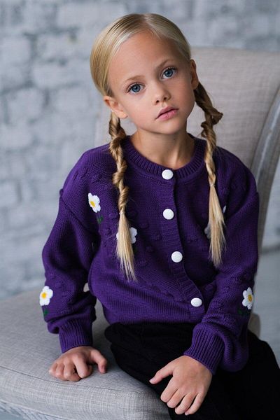 Hilal Akıncı Kids Girl's Daisy Embroidered Cardigan Knitwear Trousers Double Set