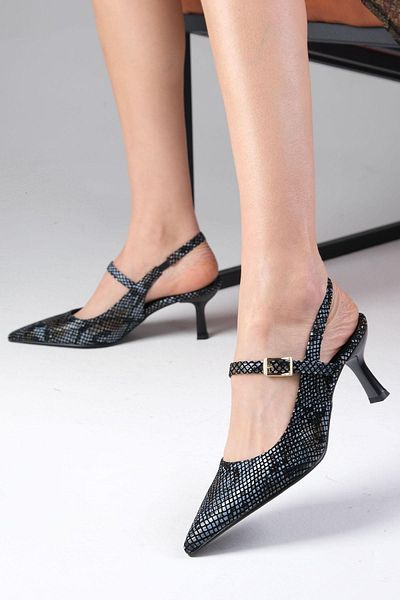 Mio Gusto Nadine Gray Snake Patterned Women's Heeled Shoes