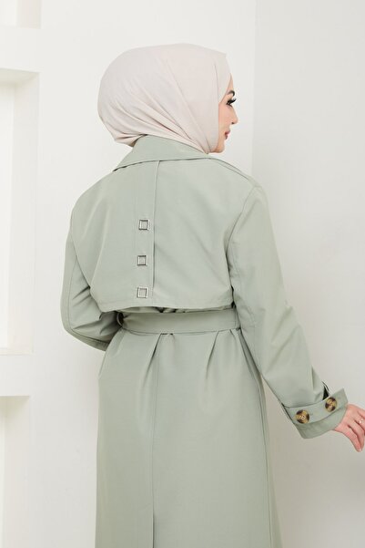 InStyle Πράσινη καμπαρντίνα με λεπτομέρεια από πέτρα με επένδυση μέντας