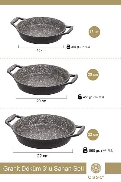 Esse Granite Casting 3-Piece Pan Set Gray 18 Cm/20 Cm/22 cm