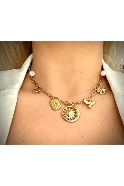 GM TAKI قلادة من الفولاذ باللون الذهبي تعكس إشعاع الشمس