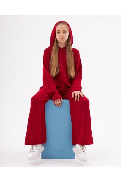 Hilal Akıncı Kids Girl's Hooded Pocket Sweatshirt Knitwear Pants Set of 2