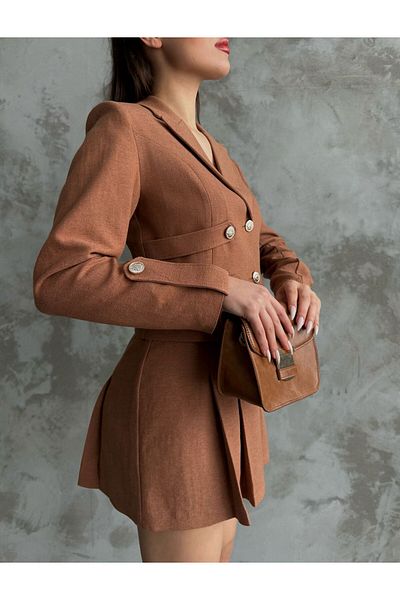 BUTİK ELAJ Women's Brown Gabardine Jacket Skirt Suit
