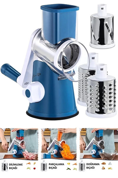 CMT 3 Bladed Handle Mill Vegetable Fruit Cheese Nut Slicer Chopper Grinder Grater Set