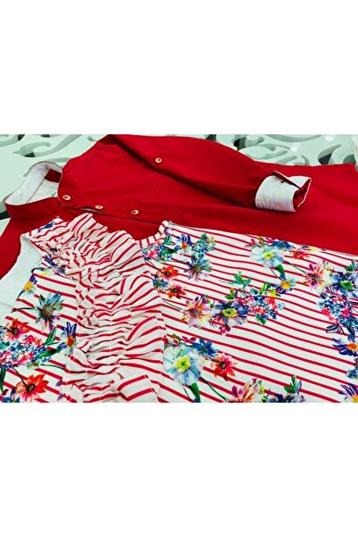 Hilal Akıncı Kids Kız Erkek Kombin Kırmızı Gömlek Kapri 2'li Takım