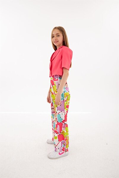 Hilal Akıncı Kids Kız Çocuk Vatkalı Blazer Ceket Rengarenk Desenli Geniş Paça...