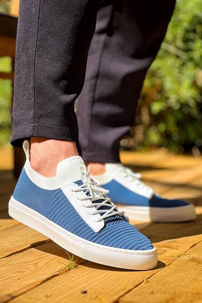 BOA Kb 110 Kuback Blue Knitwear High Sole Lace-Up Casual Men's Shoes