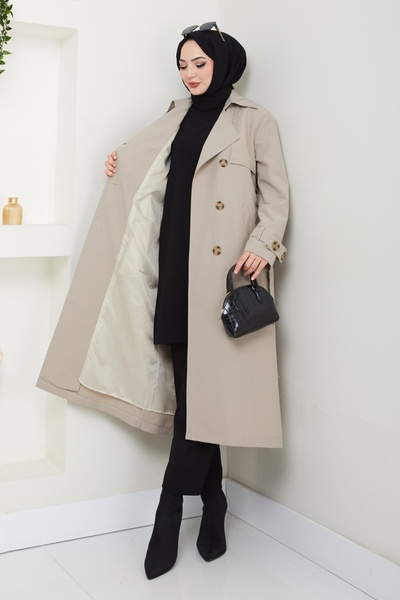 InStyle Taşlı Toka Detaylı Astarlı Taş Trençkot