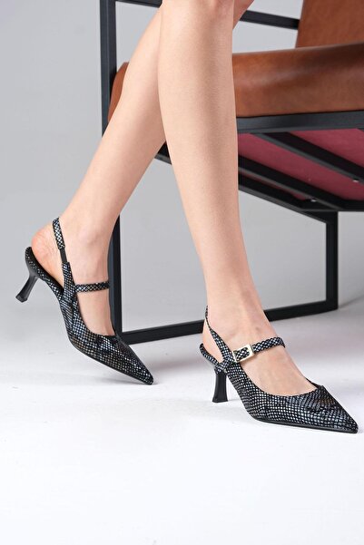 Mio Gusto Nadine Gray Snake Patterned Women's Heeled Shoes
