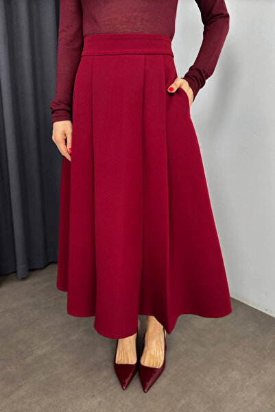 Sue Store Fusta Balon Model Clopot Plisat Bordeaux
