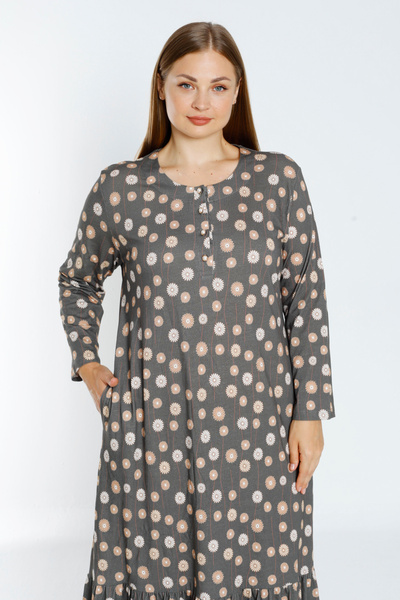 İntensive γυναικείο βαμβακερό φόρεμα με μοτίβο με μακρυμάνικο κουμπί και τσέπη