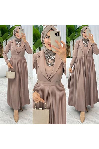 FIRSTESLEM Summer Double Crepe Fabric Design Abaya Set with Pleated Abaya