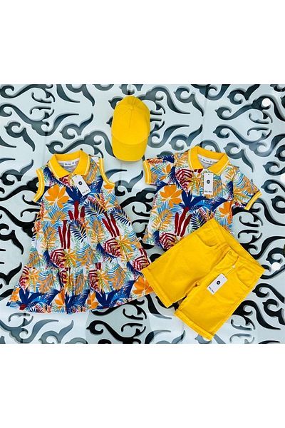 Hilal Akıncı Kids Boy's Patterned Collared T-Shirt Colorful Denim Shorts