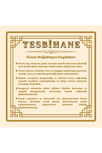 Tesbihane Erzurum Oltu Turquoise Embroidered Rosary - Istanbul Cut, Worked Imame 101001836