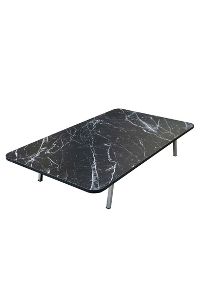 Zevahir Mobilya Dekorasyon Siyah Mermer Desenli Metal Katlanır Ayaklı Kamp Bahçe Ev Ve Çocuk Oyun Yer Sofrası