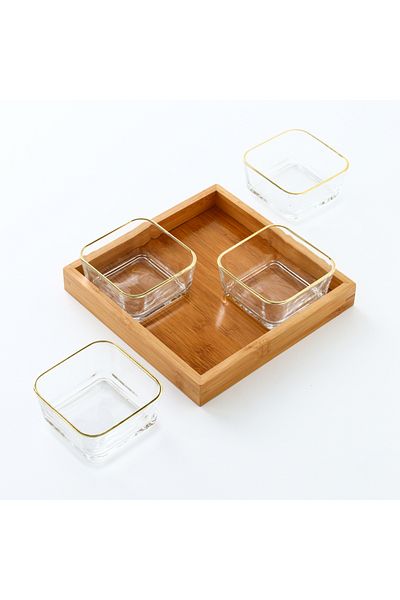 Shuer Four Pieces Glass Bowls With A Tray Light Extravagant Fruit Plate Creative Glass Platter