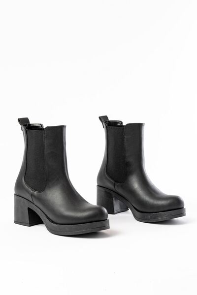 serkanseyyid 5109-3056 Black Elastic Thick Heeled Daily Women's Boots