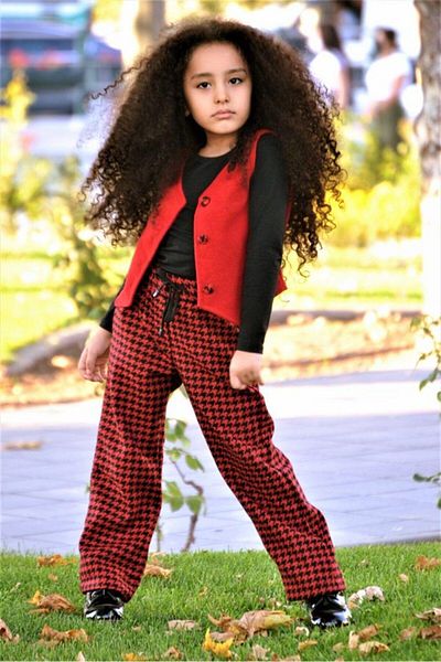Hilal Akıncı Kids Κοριτσίστικο γιλέκο μαύρο Badi Houndstooth Μοντέλο Παντελόνι Τριπλό Σετ