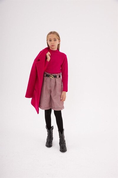 Hilal Akıncı Kids Girl's Knitwear Sweater Houndstooth Model Shorts Belt Black...