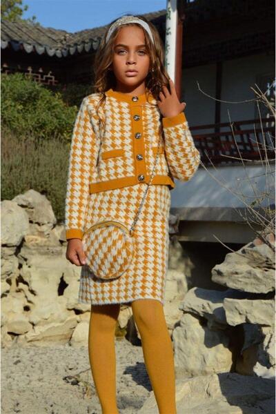 Hilal Akıncı Kids Girl's Crowbar Model Crop Jacket Knitwear Skirt Bag Set of 3