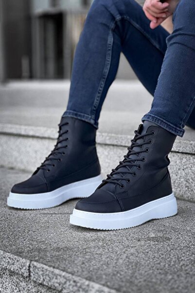 BESKAR Kb 0991 Kuback Black Leather High Sole Lace-Up Boots