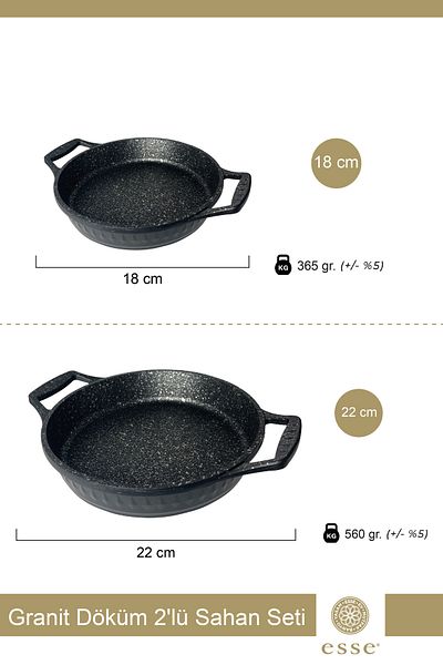 Esse Black Granite Cast Iron Pan Set - 18 Cm/22 cm E0070