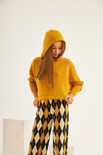 Hilal Akıncı Kids Tricotaj pentru fete cu mâneci liliac Pulover Pantaloni Argyle Set de 2 piese