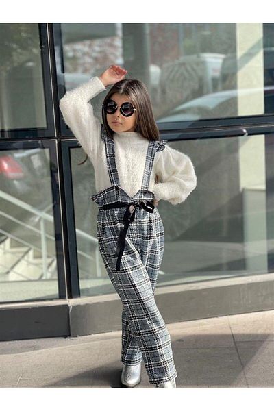 Hilal Akıncı Kids Tricoturi albe Pulover, Salopet și Pantaloni - Set 3 piese pentru fete