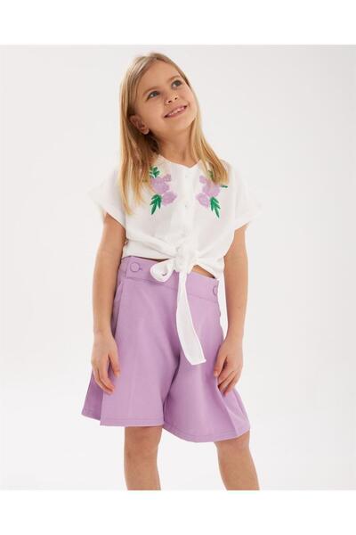 Hilal Akıncı Kids Set de 2 piese pentru fete, cu broderie, cămașă albă cu buzunare, cu cravată în față