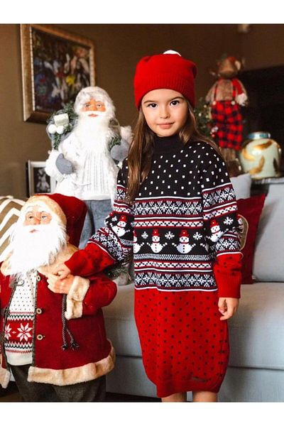 Hilal Akıncı Kids Σετ για κορίτσια Navy Blue 3 τεμαχίων Πρωτοχρονιάτικο Σετ Μοντέλο Χιονάνθρωπος