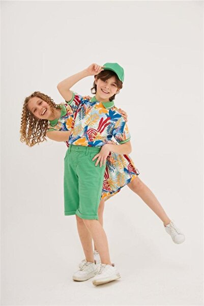 Hilal Akıncı Kids Boys' Patterned Collared T-Shirt Colorful Denim Shorts Set of 2