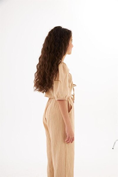 Hilal Akıncı Kids Bluză cu detaliu cu șnur pentru fete, pantaloni harem cu talie elastică, set de 2 piese