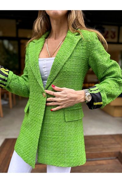 Maldia Shop Γυναικείο μπουφάν Tweed με χρωματιστό μπλέιζερ με χρυσό κουμπί