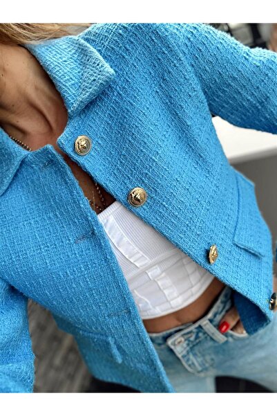 Maldia Shop Γυναικείο μπουφάν τουίντ με χρυσό κουμπί