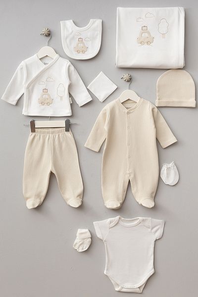 Bebitof Cute Car Patterned 10 Piece Boxed Newborn Hospital Outfit Set