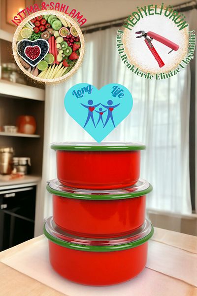 İnci Emaye No. 14 - 16 - 18 Enameled Storage Container Set of 3